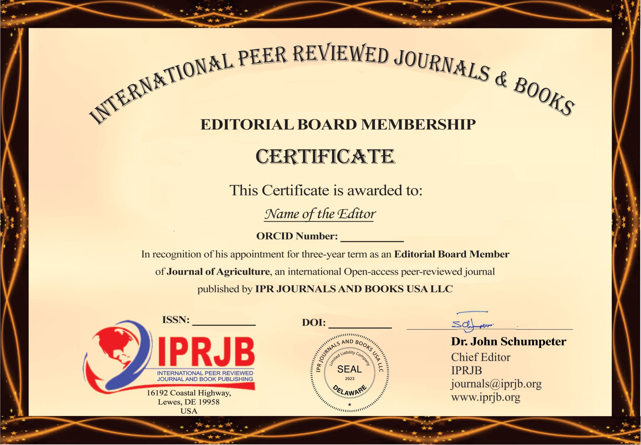 Editors certificate international peer reviewed journals and books